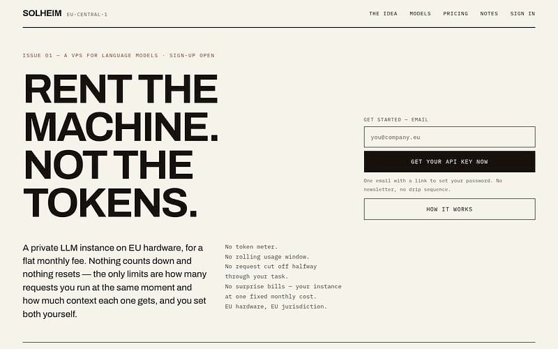 Screenshot of Solheim AI webpage