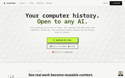 Screenshot of screenpipe webpage