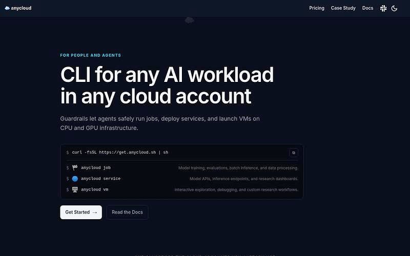 Screenshot of Anycloud webpage
