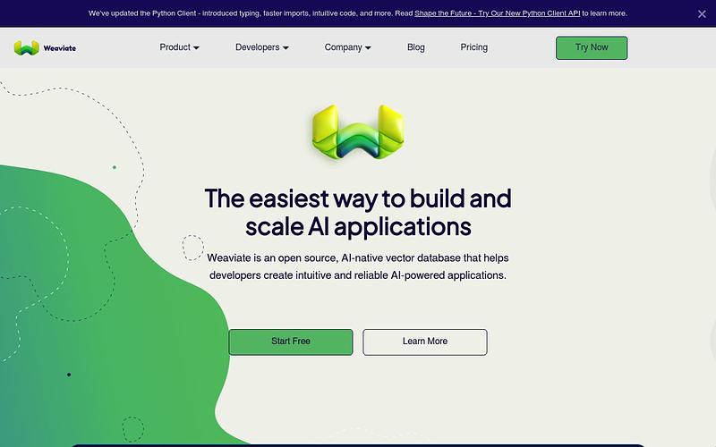 Screenshot of Weaviate webpage