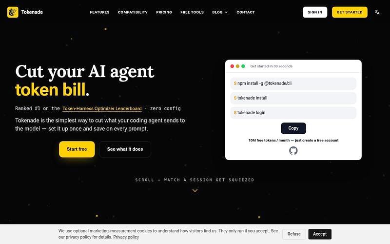 Screenshot of Tokenade webpage