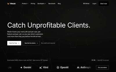 Screenshot of Weckr webpage