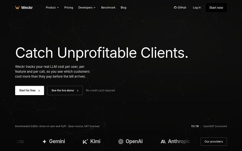 Screenshot of Weckr webpage