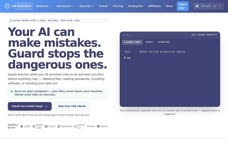 Screenshot of HOL Guard webpage