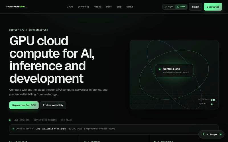 Screenshot of Hostnot GPU webpage