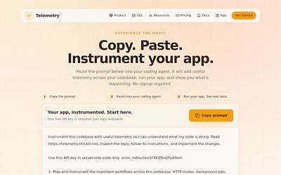 Screenshot of Telemetry webpage