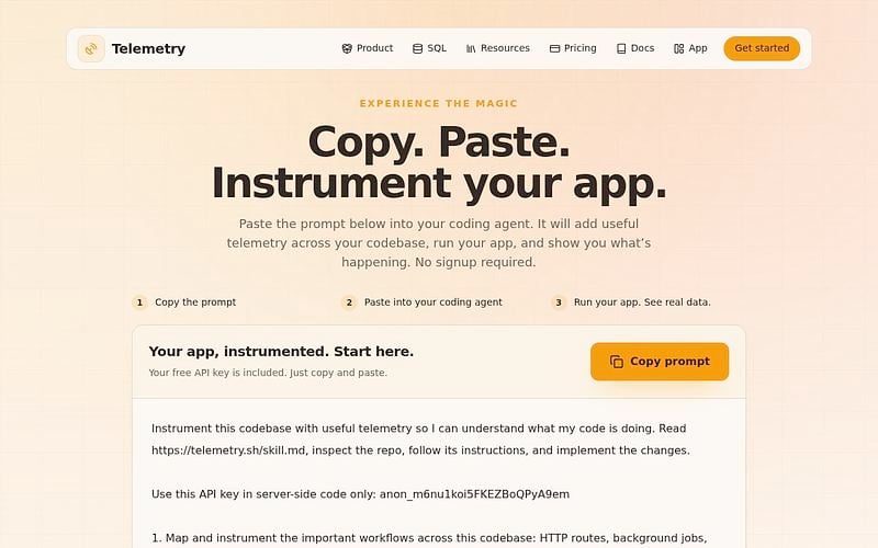 Screenshot of Telemetry webpage