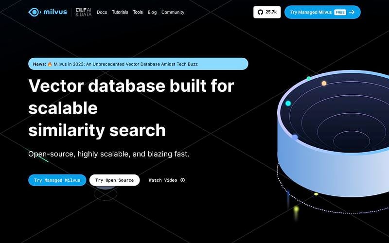 Screenshot of Milvus webpage