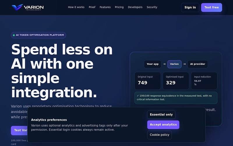 Screenshot of Varion webpage