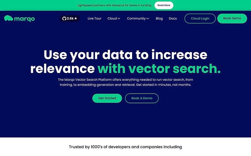 Screenshot of Marqo webpage