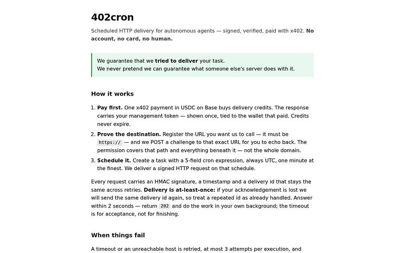 Screenshot of 402cron webpage