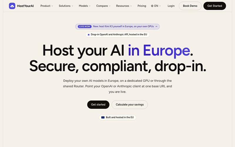 Screenshot of HostYourAI webpage