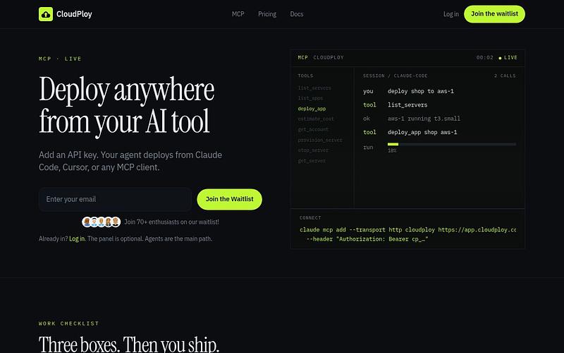 Screenshot of CloudPloy webpage