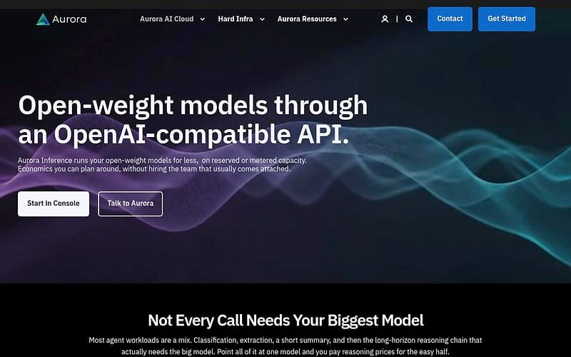 Screenshot of Aurora Inference webpage