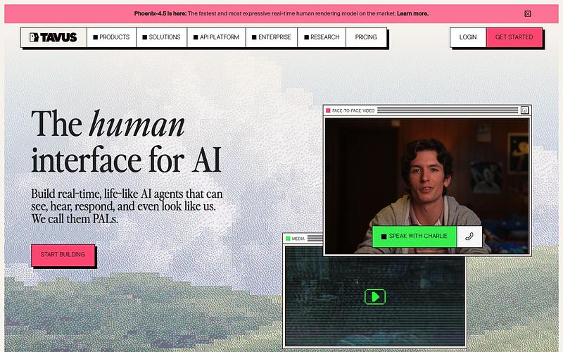 Screenshot of Tavus webpage