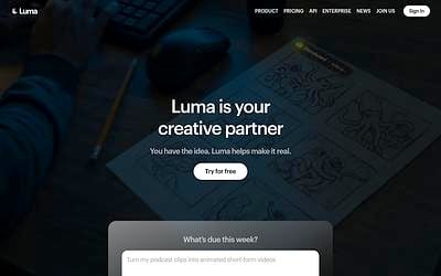 Screenshot of Luma AI webpage