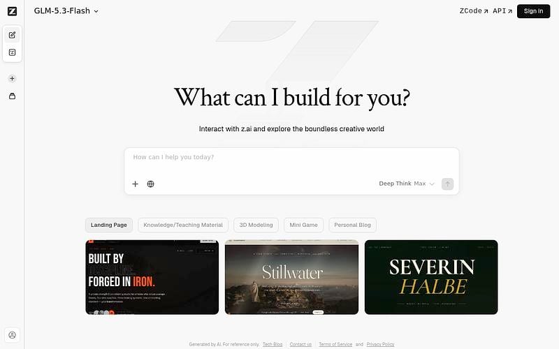 Screenshot of Z.ai webpage