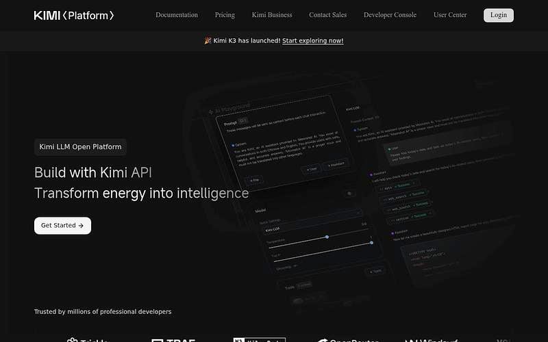 Screenshot of Moonshot AI webpage