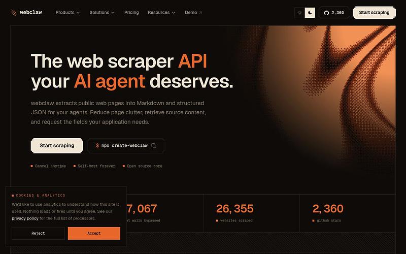 Screenshot of Webclaw webpage