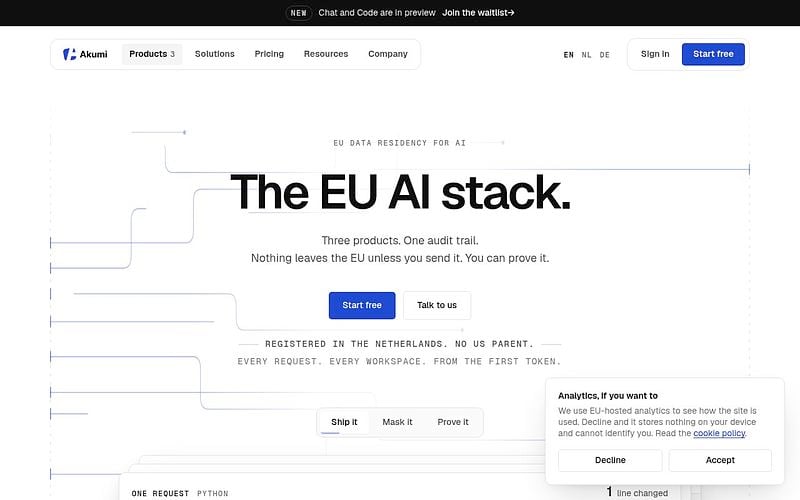 Screenshot of Akumi webpage