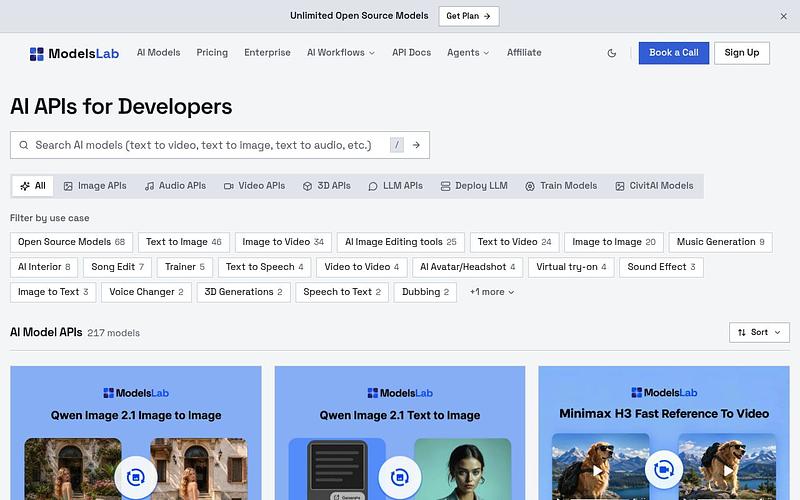 Screenshot of ModelsLab webpage
