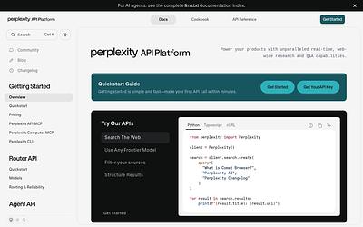Screenshot of Perplexity API webpage