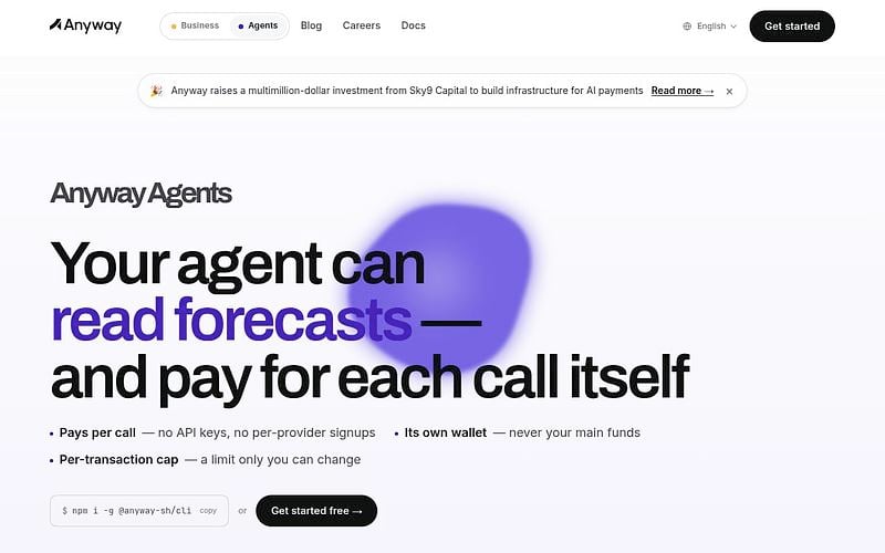 Screenshot of Anyway webpage