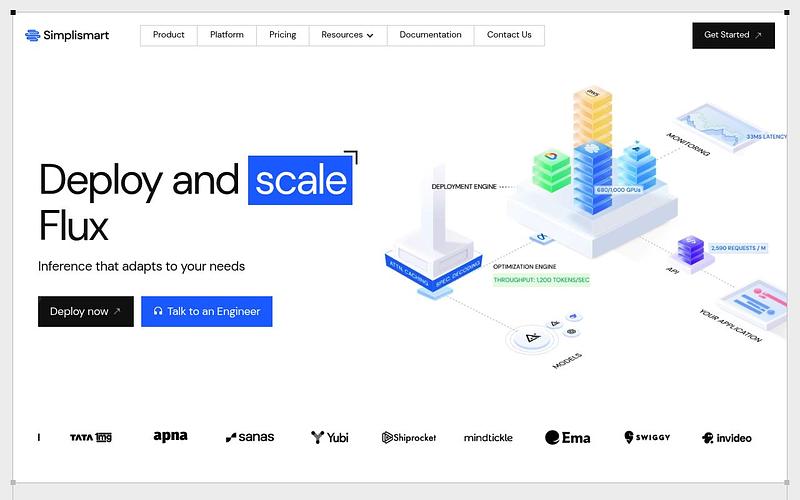 Screenshot of Simplismart webpage