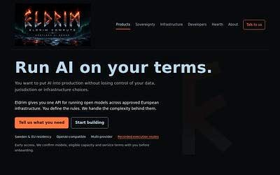 Screenshot of Eldrim Compute webpage
