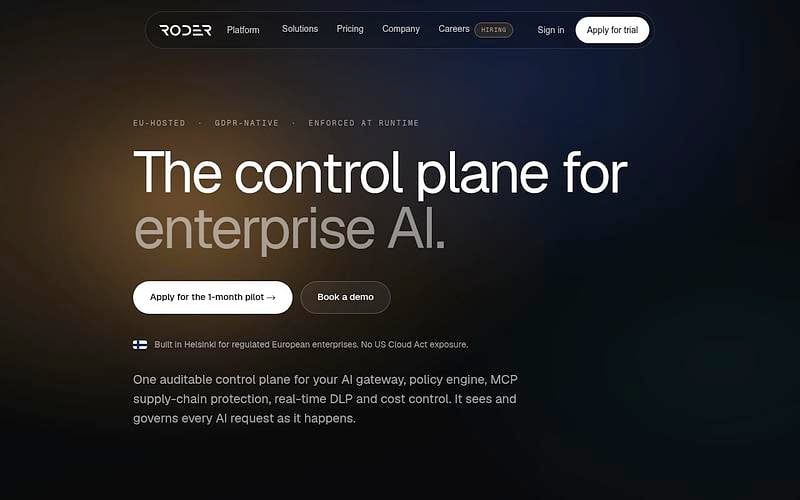 Screenshot of Roder webpage