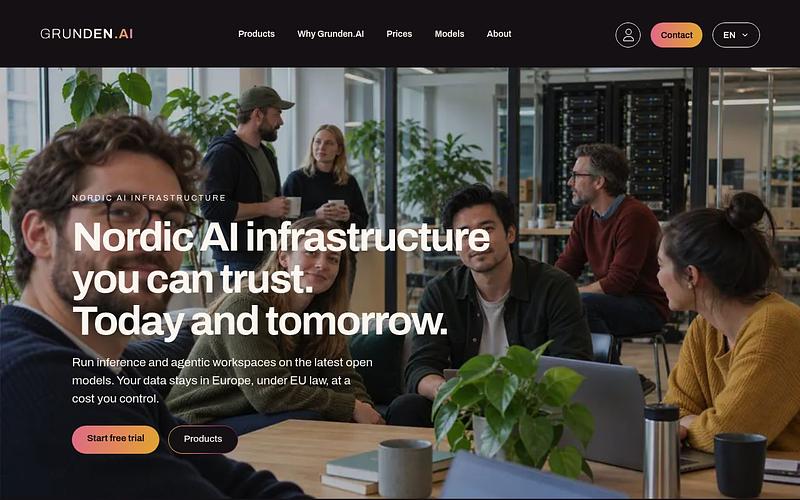 Screenshot of Grunden AI webpage