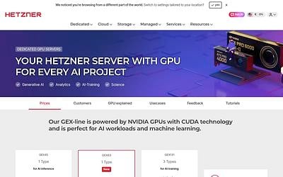 Screenshot of Hetzner GPU Servers webpage