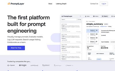 Screenshot of PromptLayer webpage