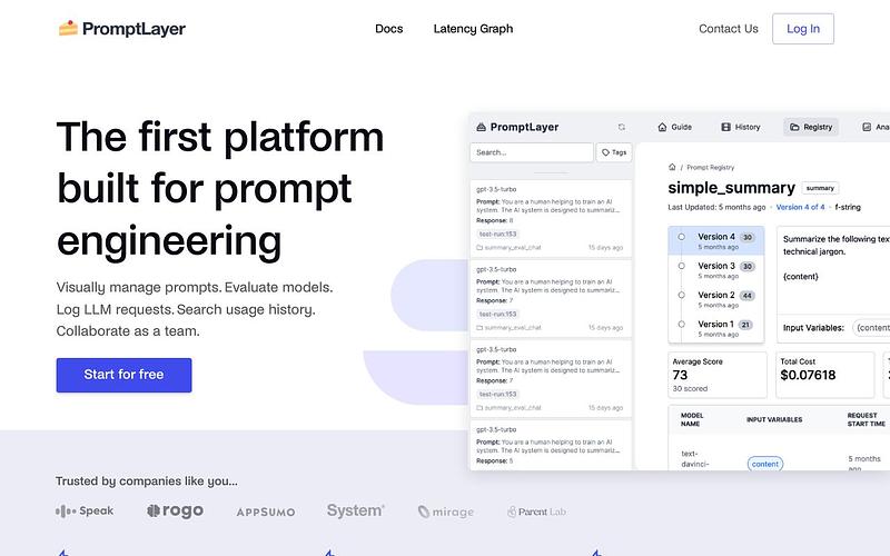 Screenshot of PromptLayer webpage