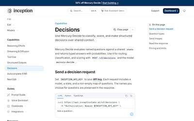 Screenshot of Inception Mercury Decide webpage
