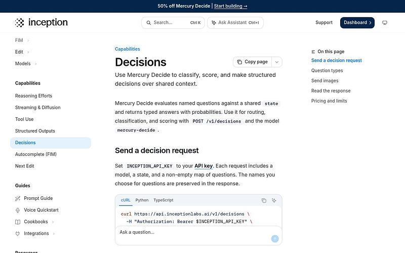 Screenshot of Inception Mercury Decide webpage