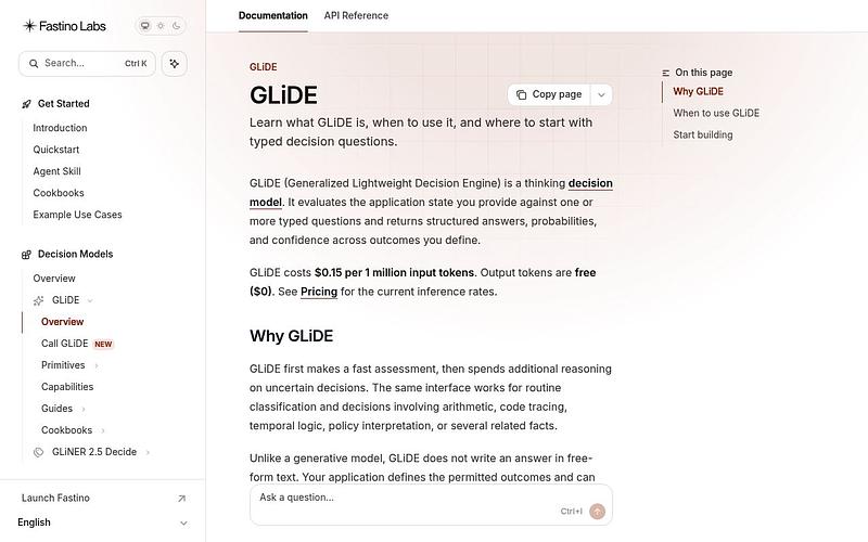 Screenshot of Fastino GLiDE webpage