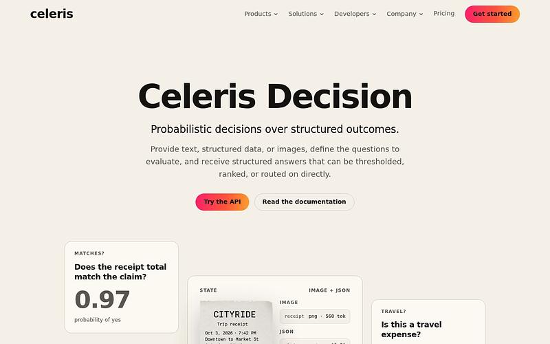 Screenshot of Celeris-1 Decision webpage