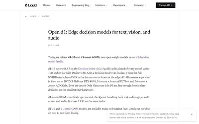 Screenshot of Liquid AI d1 webpage