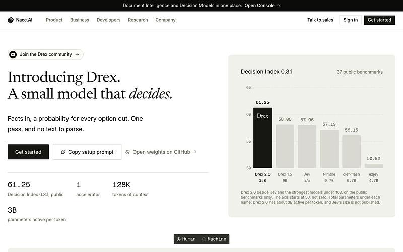 Screenshot of Nace.AI Drex webpage