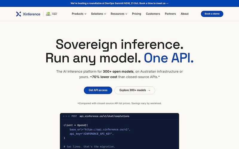Screenshot of Xinference webpage