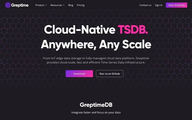 Screenshot of Greptime webpage
