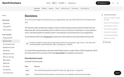 Screenshot of OpenAI Decisions API webpage
