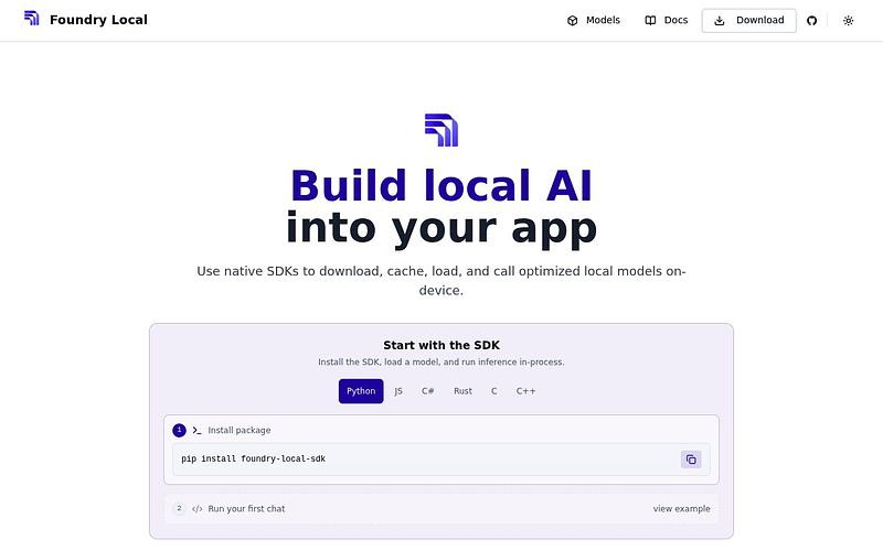 Screenshot of Foundry Local webpage