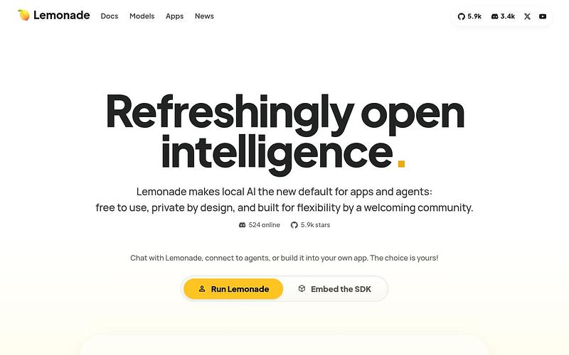 Screenshot of Lemonade Server webpage