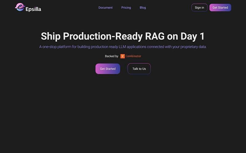 Screenshot of Epsilla webpage