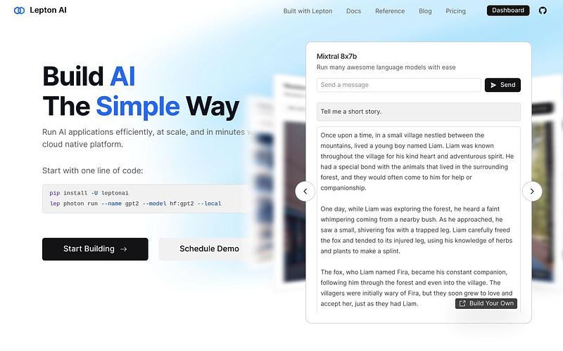 Screenshot of Lepton webpage
