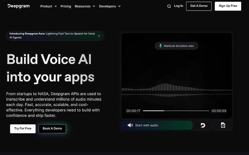 Screenshot of Deepgram webpage