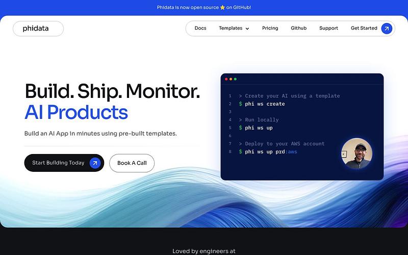 Screenshot of phidata webpage