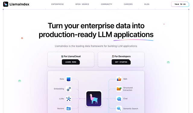 Screenshot of LlamaIndex webpage